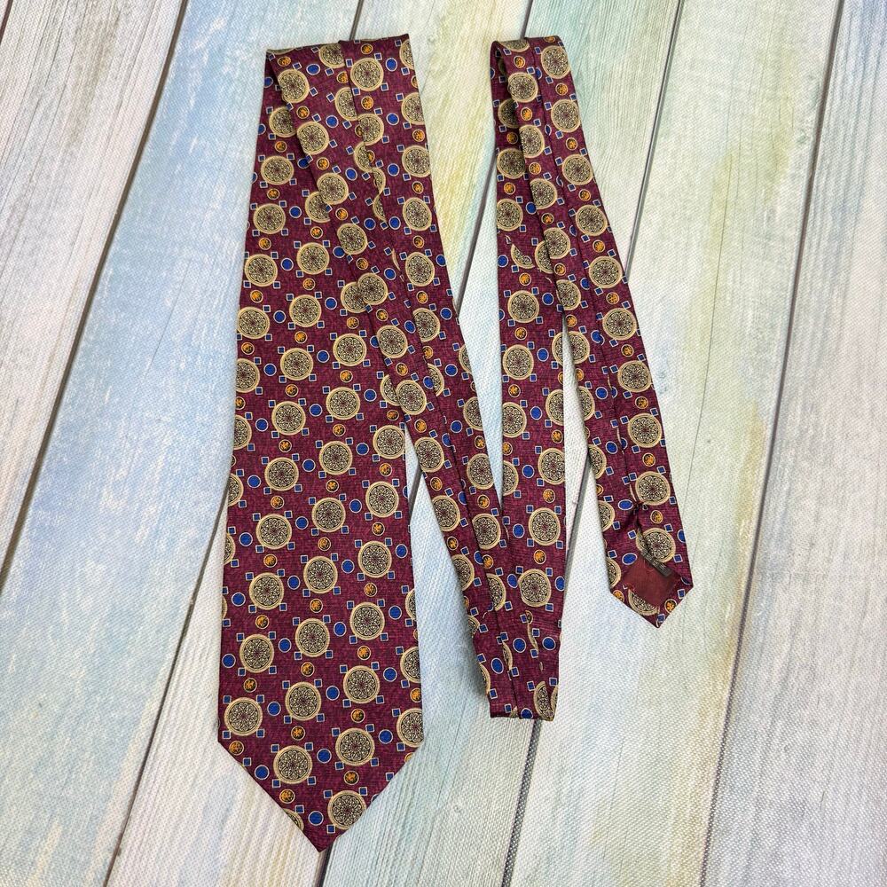 Valentino Cravatte Silk Necktie Tie Maroon Gold Blue Black Hand Made in Italy